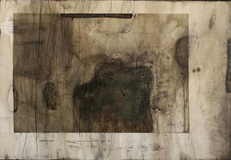 《骨のない話》　2009年　163.0×110.0cm　パネルに綿布、アクリルジェッソ、油彩、木炭