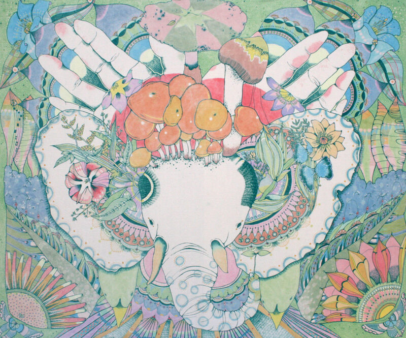 《 ぞうの神様 》 2011年 筒描き 綿布 150×180cm