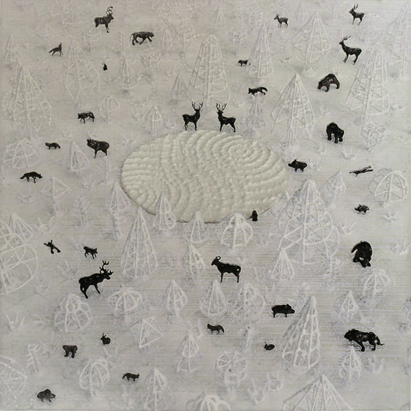 《 (07-28) FOREST-ANIMALS 》 2007年 ポリコートパネルに印画紙、樹脂、インタリオ　オン フォト ed.3　70×70cm